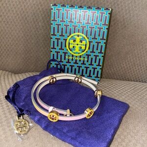 Tory Burch Logo Double Wrap Bracelet. Dust Bag & Gift Box. Pink, Yellow Ombré